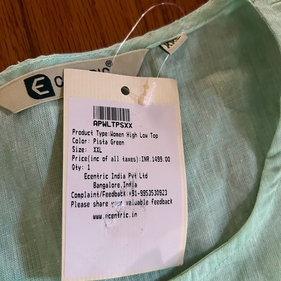 Ecentric Women Teal Green Solid Hemp High low Top Size XXl - Picture 5 of 9